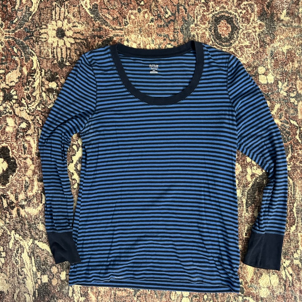 a.n.a Blue and Black Striped Top